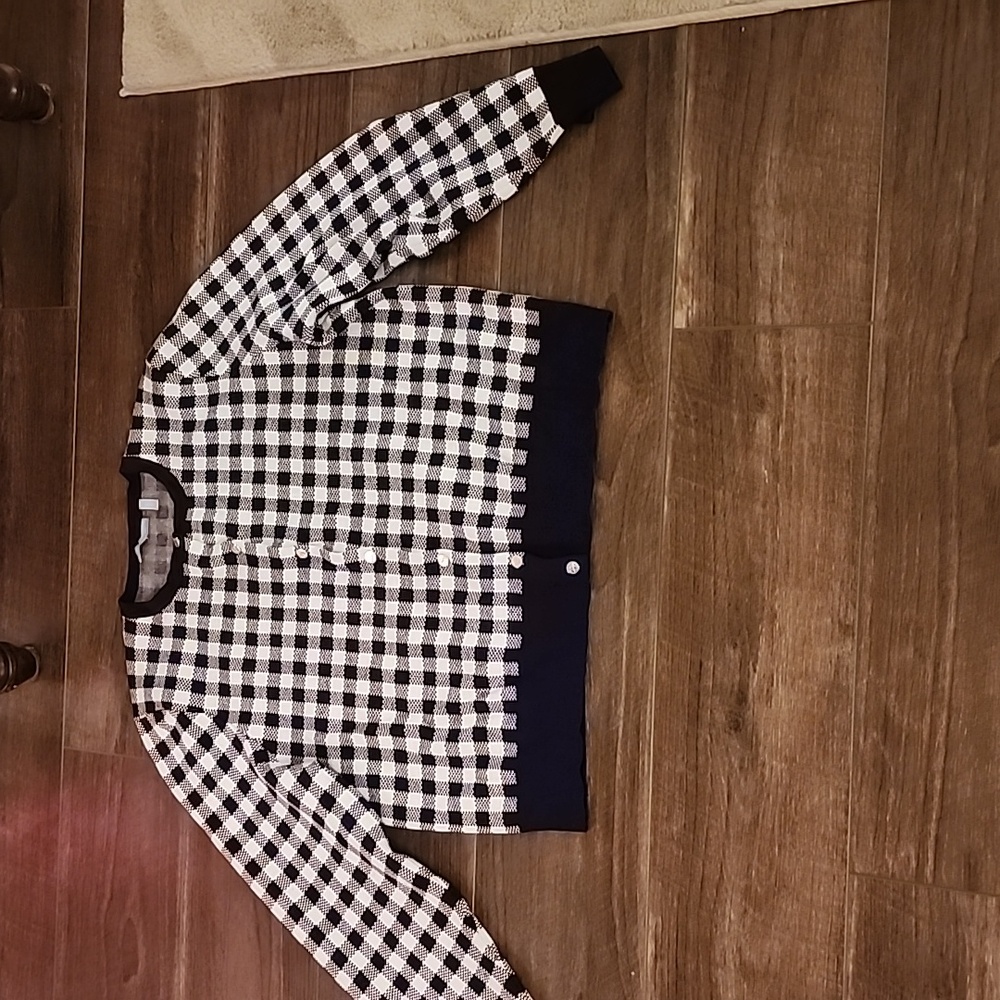 Draper James Navy & White Gingham Knit Cardigan